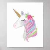 かわいいユニコーンの子供用ウォータカラー印刷物 ポスター (正面)