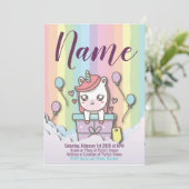 かわいいユニコーンの招待状 レインボー誕生日テンプレート 招待状 (スタンド正面)