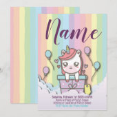 かわいいユニコーンの招待状 レインボー誕生日テンプレート 招待状 (正面/裏面)