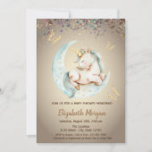 かわいいユニコーンの月と蝶のコンフェッティベビーシャワー 招待状 (正面)