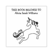 かわいいユニコーンの本のしおりは個人名のプレート付き ラバースタンプ (インプリント)