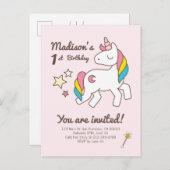 かわいいユニコーンの杖と星の誕生日招待状 インビテーションポストカード (正面/裏面)