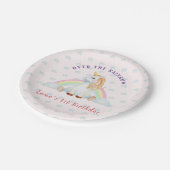 かわいいユニコーンの水色ピンク1st誕生日 ペーパープレート (アングル)