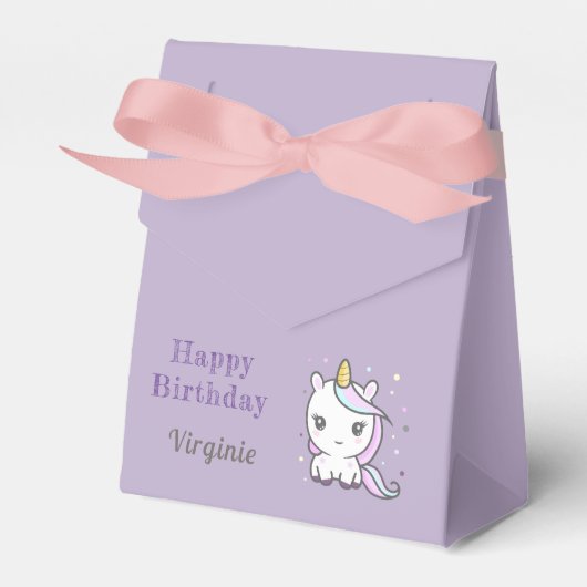 かわいいユニコーンの紫の誕生日お願い箱 フェイバーボックス (正面サイド)