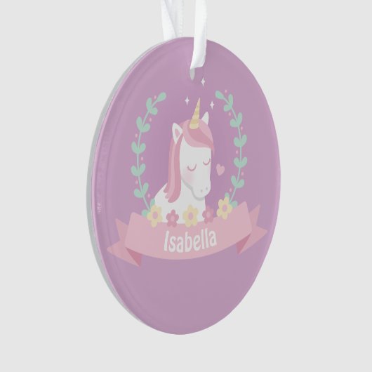 かわいいユニコーンの花のリースの女の子の紫色のオーナメント オーナメント (正面)