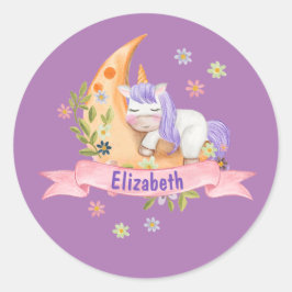 かわいいユニコーンの花パーソナライズされた子の名前 ラウンドシール