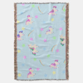 かわいいユニコーンの虹の星のシームレスなパターン スローブランケット (正面縦)