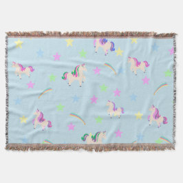 かわいいユニコーンの虹の星のシームレスなパターン スローブランケット