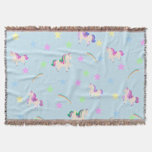 かわいいユニコーンの虹の星のシームレスなパターン スローブランケット (正面)