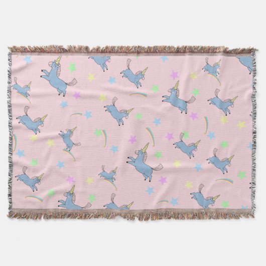 かわいいユニコーンの虹の星のシームレスなパターン スローブランケット (正面)