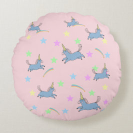 かわいいユニコーンの虹の星のシームレスなパターン ラウンドクッション