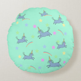 かわいいユニコーンの虹の星のシームレスなパターン ラウンドクッション