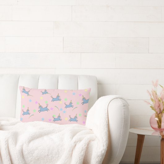 かわいいユニコーンの虹の星のシームレスなパターン ランバークッション (ソファ)