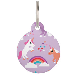 かわいいユニコーンの虹の紫色 ペット ネームタグ