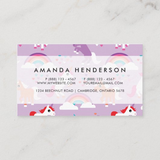 かわいいユニコーンの虹の紫色 名刺 (裏面)