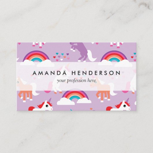 かわいいユニコーンの虹の紫色 名刺 (正面)
