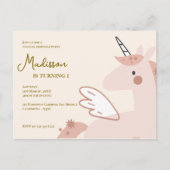 かわいいユニコーンの虹の誕生日パーティーの招待状 ポストカード (正面)