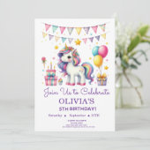 かわいいユニコーンの誕生日パーティー招待状(年齢自由) 招待状 (スタンド正面)