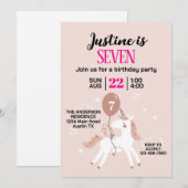 かわいいユニコーンの誕生日パーティー 招待状 (正面/裏面)