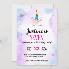 かわいいユニコーンの誕生日パーティー 招待状
