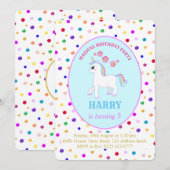 かわいいユニコーンの誕生日パーティー 招待状 (正面/裏面)