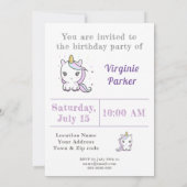 かわいいユニコーンの誕生日招待状 招待状 (裏面)