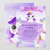 かわいいユニコーンの誕生日招待状 招待状 (正面/裏面)