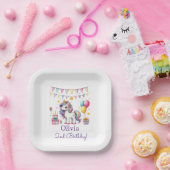 かわいいユニコーンの誕生日 名前と年齢の名入れ ペーパープレート (パーティー)