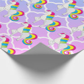 かわいいユニコーンの青く、ピンクのクローバー ラッピングペーパー (角)