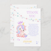 かわいいユニコーンの魔法のバナー子供の誕生日 サンキューカード (正面/裏面)