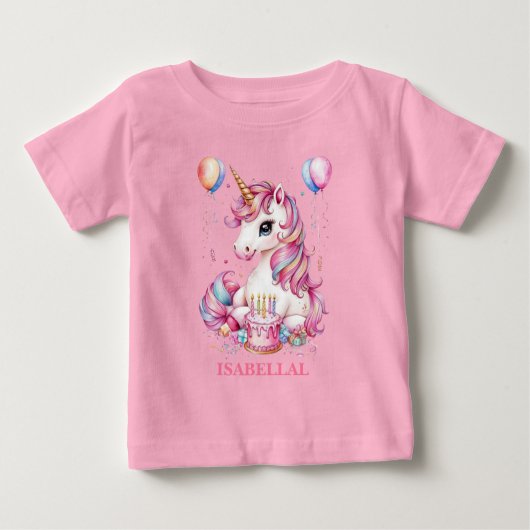 かわいいユニコーンの魔法のプリンセスガーリーな誕生日の子供たち ベビーTシャツ (正面)