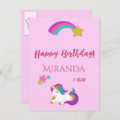 かわいいユニコーンの魔法の日happy 1st誕生日 ポストカード (正面/裏面)