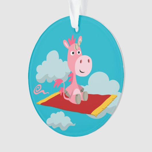 かわいいユニコーンの魔法カーペットライドアクリルオーナメント オーナメント (正面)