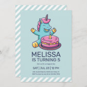 かわいいユニコーンの1歳の誕生日ケーキ 招待状 (正面/裏面)