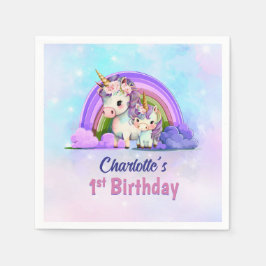 かわいいユニコーンの1歳の誕生日パーティー スタンダードカクテルナプキン