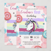かわいいユニコーンの1歳誕生日招待状 招待状 (正面/裏面)