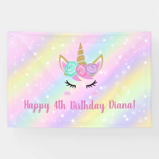 かわいいユニコーンの4歳の誕生日ガール 横断幕 (横)