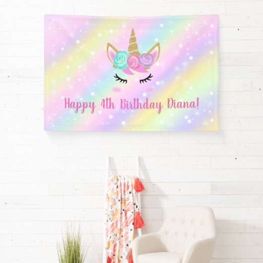 かわいいユニコーンの4歳の誕生日ガール 横断幕 (インサイチュ)