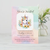 かわいいユニコーンひまわりシンプルの花の誕生日1 招待状 (スタンド正面)