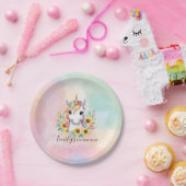 かわいいユニコーンひまわり1歳の誕生日 ペーパープレート (パーティー)