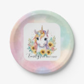 かわいいユニコーンひまわり1歳の誕生日 ペーパープレート (正面)