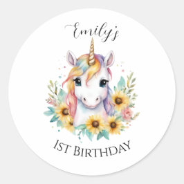 かわいいユニコーンひまわり1st誕生日 ラウンドシール