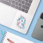 かわいいユニコーンアイスカスタムクリームのビニールシール シール (ノートパソコンとiPhone)