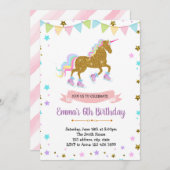 かわいいユニコーンアイススケートテーマ 招待状 (正面/裏面)