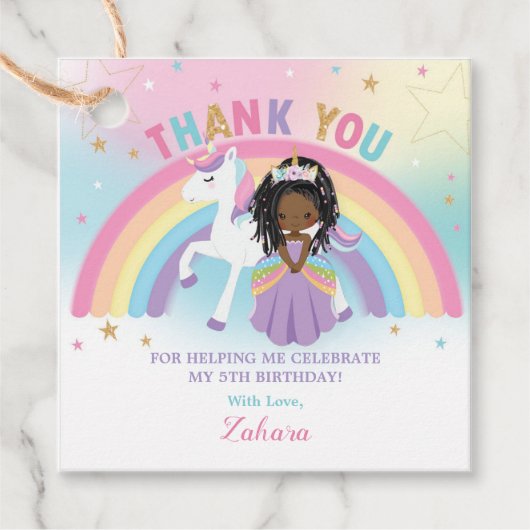 かわいいユニコーンアフリカプリンセス誕生日ありがとう フェイバータグ (正面)