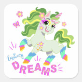 かわいいユニコーンイラストレーション#2 スクエアシール (正面)