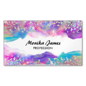 かわいいユニコーンインクホログラフィックフェイクグリッターモノグラム マグネット名刺 (正面)