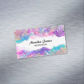 かわいいユニコーンインクホログラフィックフェイクグリッターモノグラム マグネット名刺 (インサイチュ)