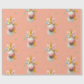 かわいいユニコーンウール感じ女子誕生日パーティー ラッピングペーパー (フラット)