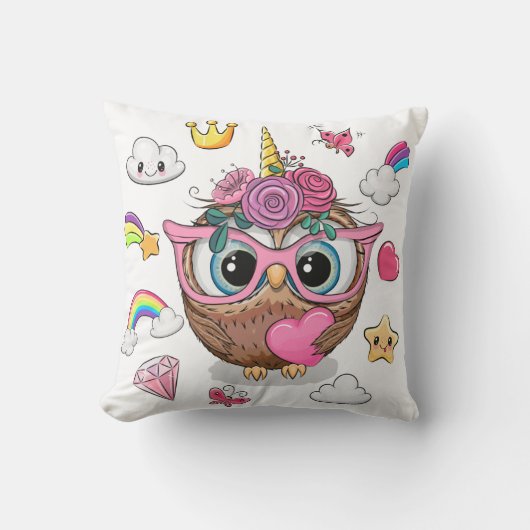 かわいいユニコーンオウル クッション (正面)